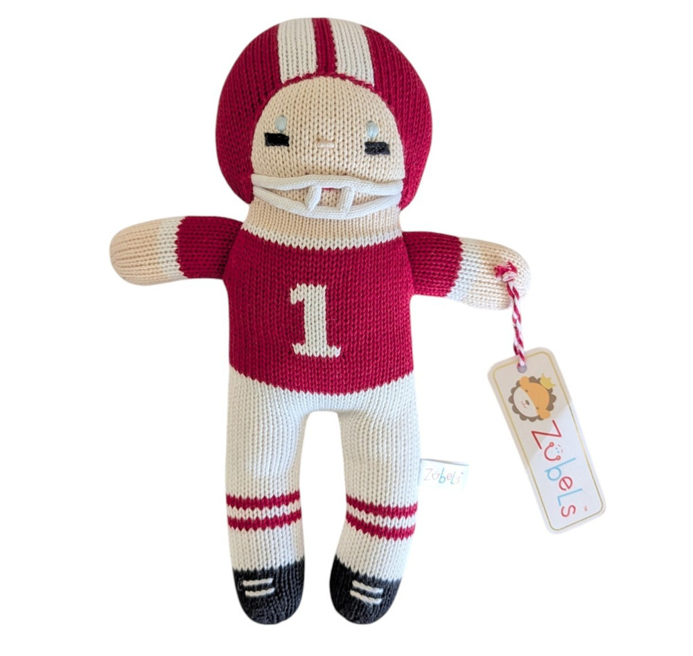 Zubels 12" Football Player Knit Doll New Red White Plush Number 1 Baby Gift